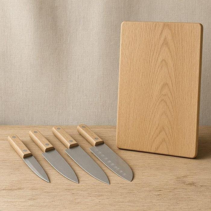 Set de couteaux de cuisine et planche à découper
